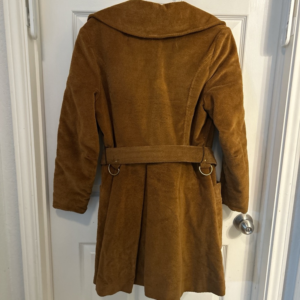 Vintage 1980s Brown Corduroy Swingles Woman’s Overcoat Jacket Belted Lined - Picture 4 of 4